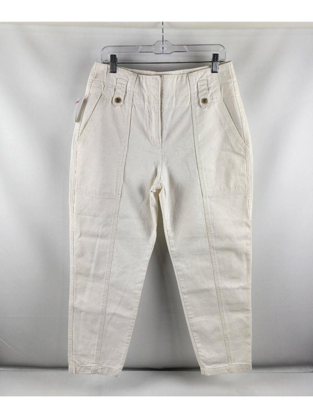 Reiss Alana Pants Womens 14 Ecru White Tapered Cargo Denim Trousers (32x27) NWT